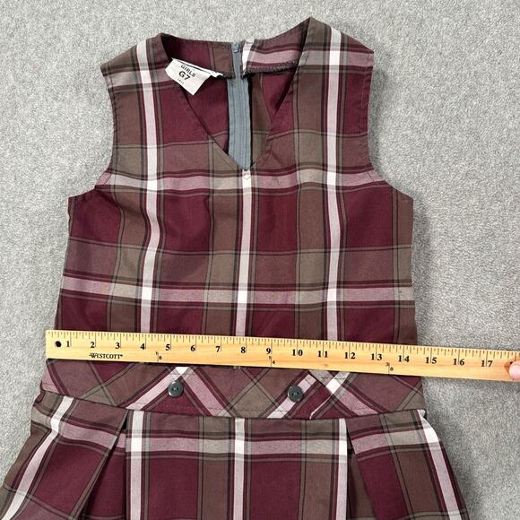 Dennis Uniform Girl's Plaid Jumper Dress #1113 Size G7 Burgundy School Pleated - Picture 4 of 6